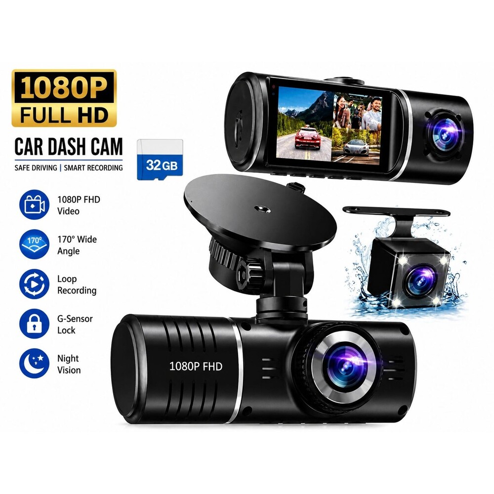 DASH CAM FRONT AND REAR, 1080P DASH CAMERA FOR CARS, LOOP RECORDING